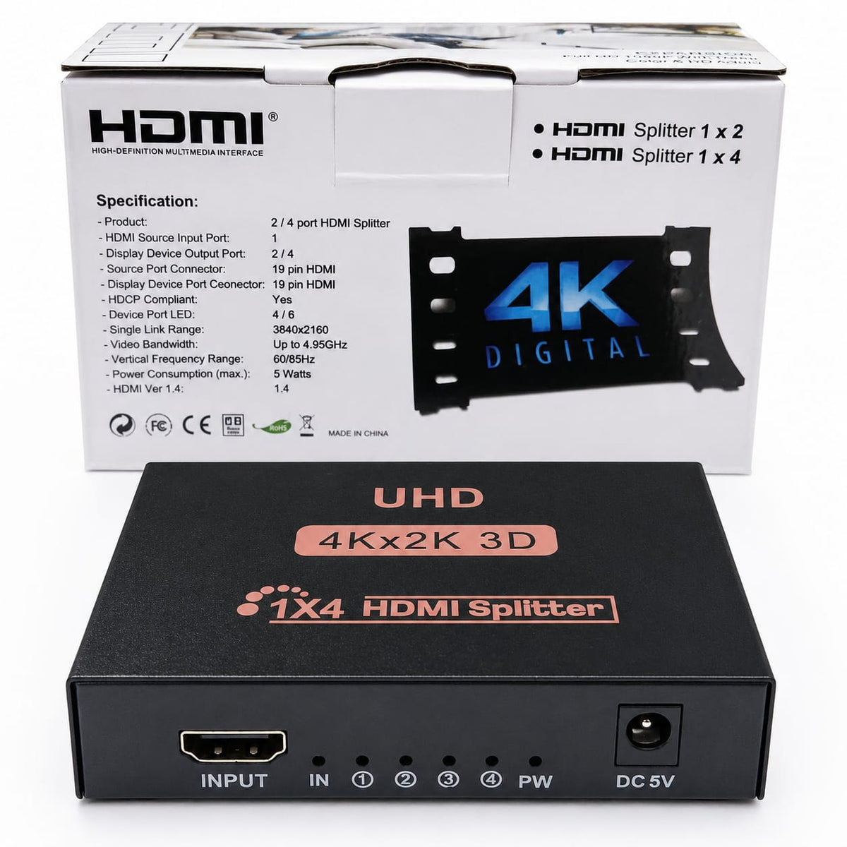 Répartiteur splitter HDMI 1 entrée 4 sorties 4K UHD 3D compatible TV moniteur vidéoprojecteur – SQES Ariana Menzah 8 Tunisie