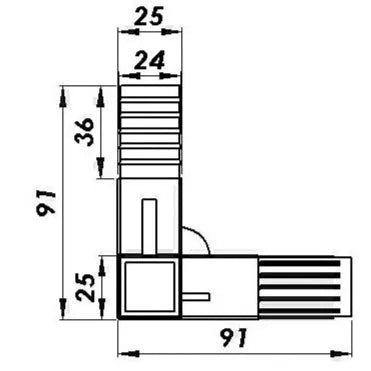 Connecteur de tube carrée 25mm 3 voies Noir - lot 12pcs - SQES