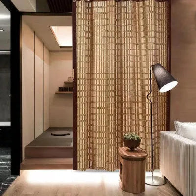 Rideau en Bambou Suspendu - Store de séparation - 120CM X 180CM Marron claire -  Rideau bambou salon", "Installation store bambou", "Détail texture bambou naturel"