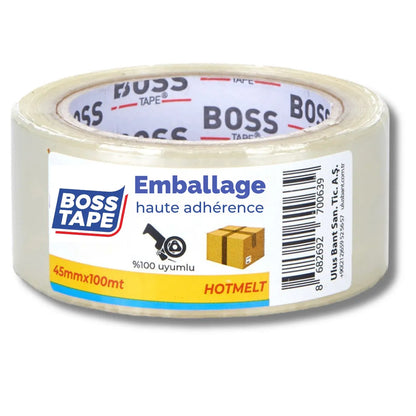 Ruban adhésif d'emballage qualité Hot-Melt, Scotch résistant a la chaleur et au froid, transparent BOSSTAPE - SQES