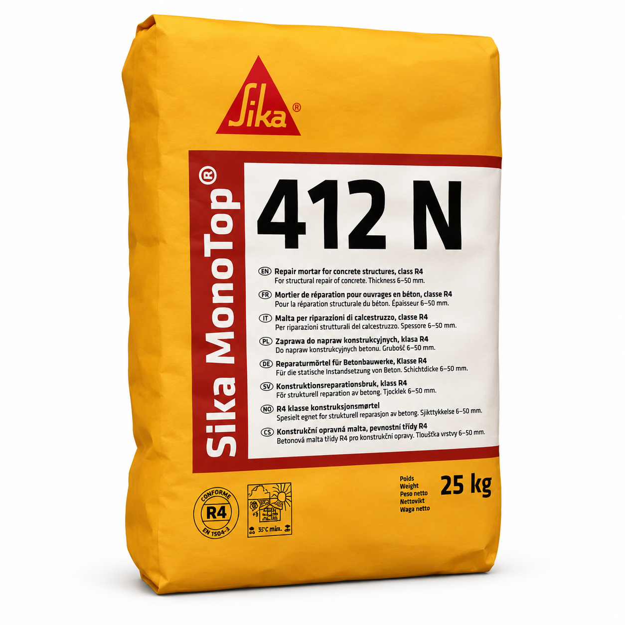 Sika MonoTop®-412 N 25kg, mortier réparation structurale monocomposant fibré classe R4 EN 1504-3. Milieu marin, sulfaté, génie civil. SQES Tunisie.