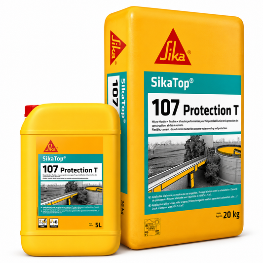 SikaTop®-107 Protection T Gris kit 20kg, micro-mortier flexible protection et imperméabilisation béton. Anti-carbonatation, gel, milieux agressifs. SQES Tunisie.