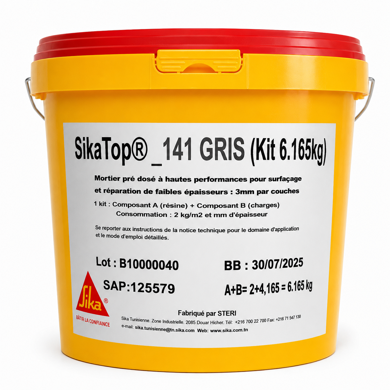 SikaTop®-141 Imperméabilisation Gris kit 6,165kg, micro-mortier prédosé bicomposant. Caves, douches, locaux humides, étables. Pression 4m eau. SQES Tunisie.