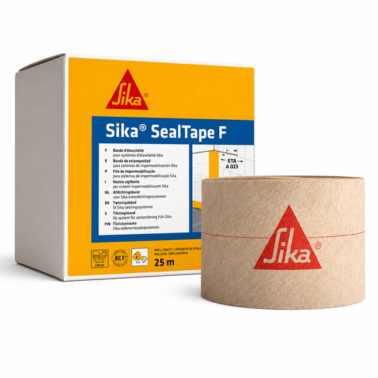 Sika® SealTape F rouleau 25m, bande étanchéité TPE pontage fissures. Piscines, douches, balcons, angles murs/sols. Étanchéité ≥1,5 bar. SQES Tunisie.