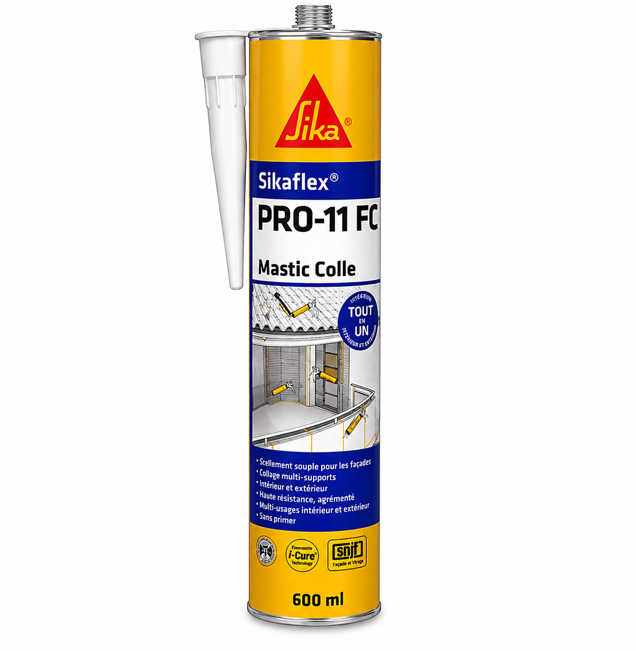 Sikaflex® PRO-11 FC 600ml blanc, mastic-colle monocomposant élastique à prise rapide. Joints, collages, calfeutrement intérieur/extérieur. SQES Tunisie.