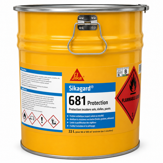 Sikagard®-681 Protection 22L, imprégnation incolore sols béton esthétique, dalles, pavés. Effet mouillé, anti-taches, ravive couleurs. SQES Tunisie.
