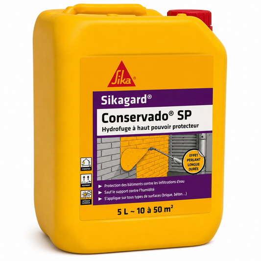 Sikagard® Conservado SP 20L, hydrofuge silane/siloxane incolore façades et toitures. Effet perlant, anti-mousse, perméable à l'air. SQES Tunisie.