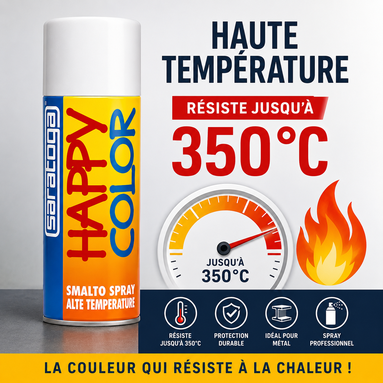 spray peinture transparent Saratoga 400ml haute température 350°C – séchage rapide 15min, idéal échappement inox – quincaillerie SQES Ariana Tunisie