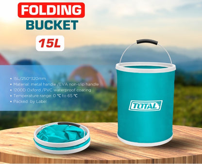 Seau Pliant Total 15L Imperméable TGTFB15 - Poignée Métal EVA Antidérapante
