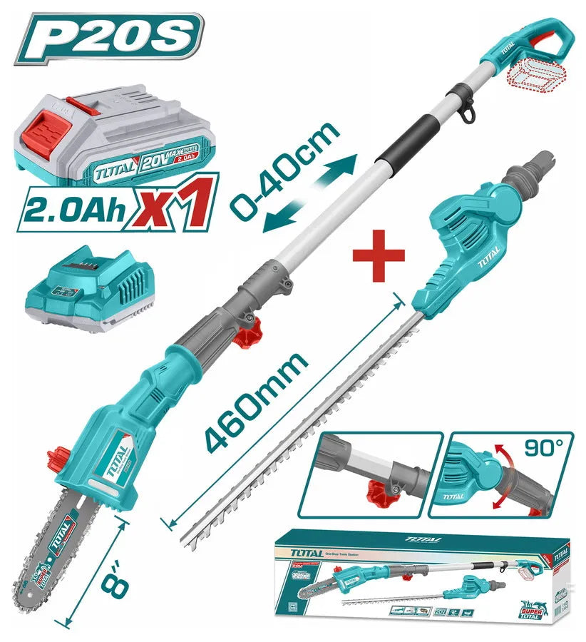 Scie a perche télescopique + taille haie - sans fil - 20V - SQES