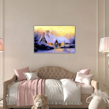 Tableau Hiver Neige 40X60cm imprimé sur Toile Textile Haute qualité (avec éclairage LED lumineux) - SQES