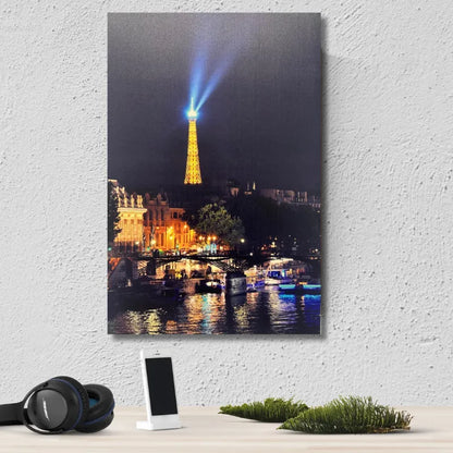 Tableau Tour Eifel Nuit 60 x 40 cm imprimé sur Toile Textile Haute qualité (avec éclairage LED lumineux) - SQES