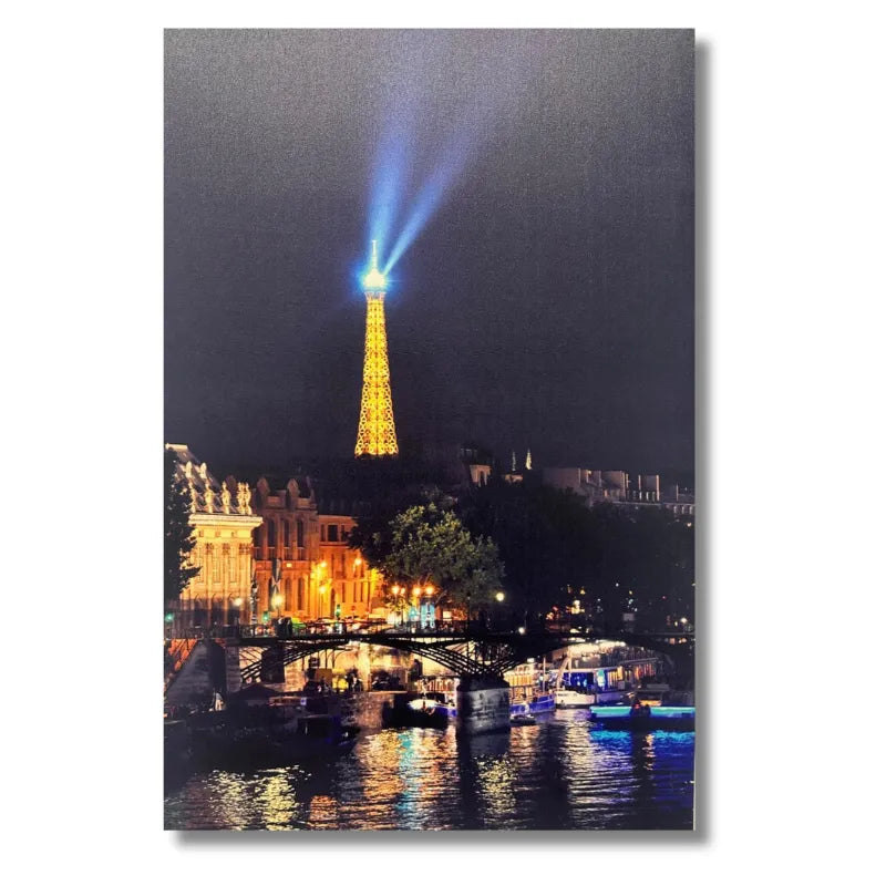 Tableau Tour Eifel Nuit 60 x 40 cm imprimé sur Toile Textile Haute qualité (avec éclairage LED lumineux) - SQES