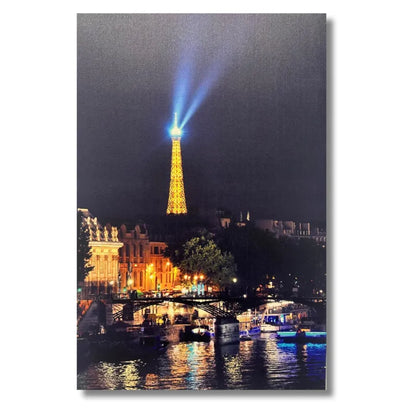 Tableau Tour Eifel Nuit 60 x 40 cm imprimé sur Toile Textile Haute qualité (avec éclairage LED lumineux) - SQES