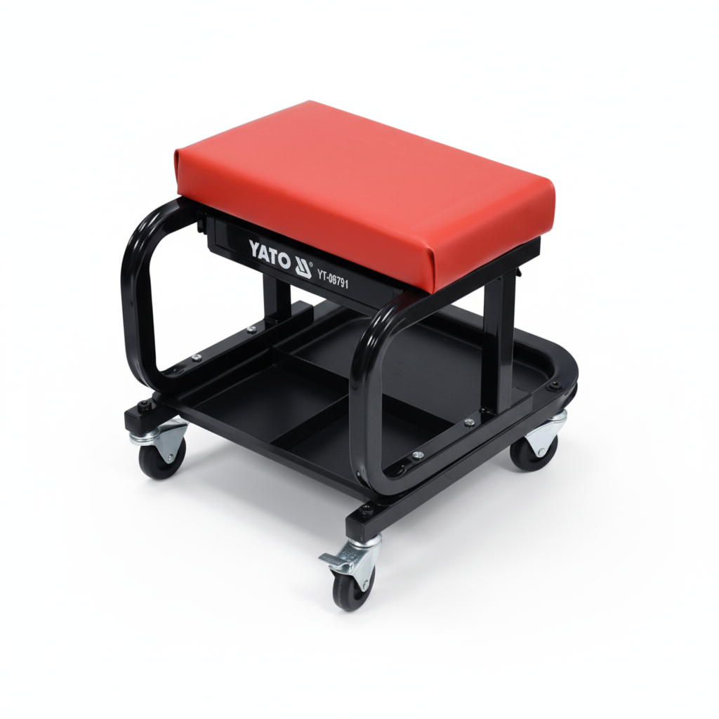 Tabouret d'atelier YATO YT-08791, 150kg 4 roulettes, tiroir rangement, assise vinyle rembourrée