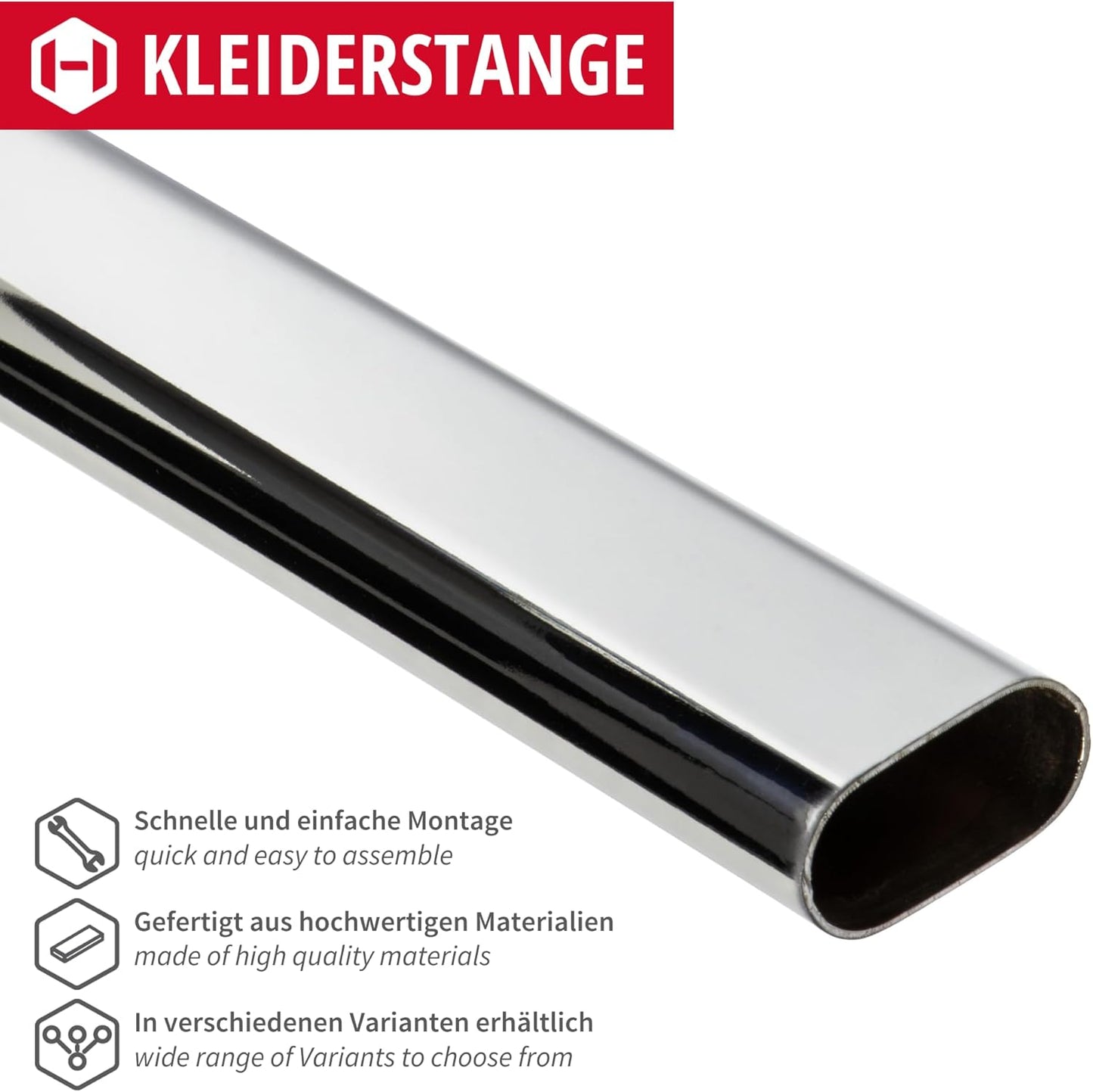 Tube Oval Chromé 3M pour Cintres Armoire et Dressing