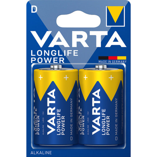 Pile VARTA Longlife Power format D (LR20, 1.5 V) en blister bleu et jaune avec marquage “VARTA Longlife Power"