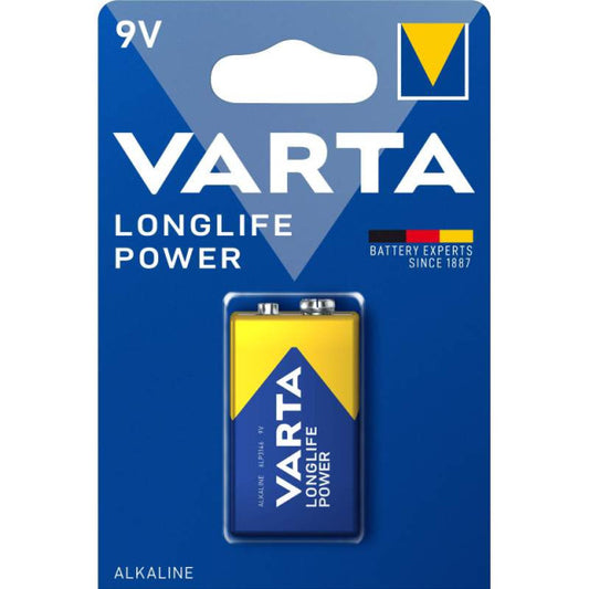 Batterie VARTA LongLife Power 9 V en emballage blister bleu et jaune avec marquage “VARTA LongLife Power”