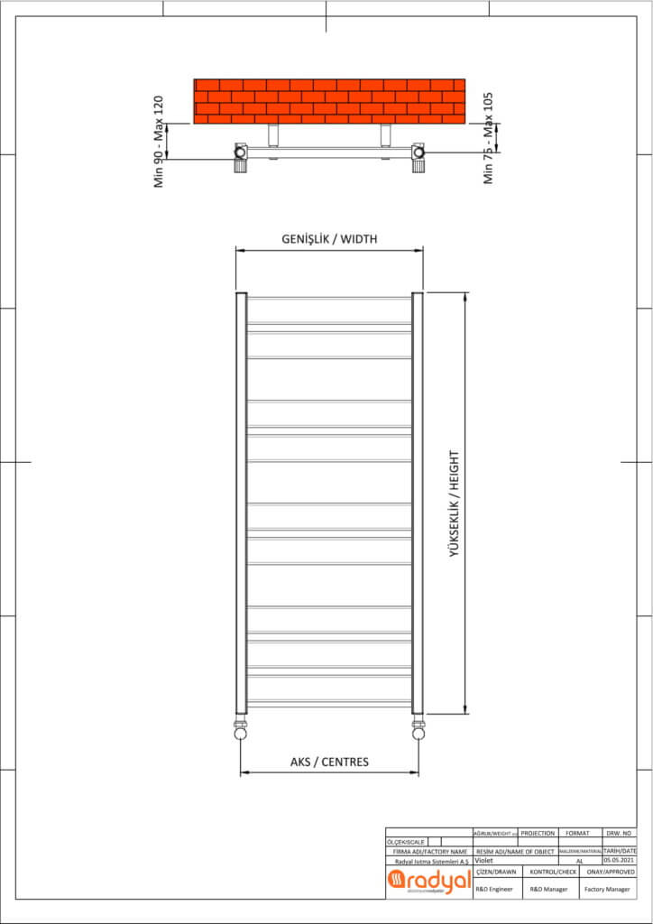 Radyal Sèche Serviette Aluminium Noir mat - 70cm -
