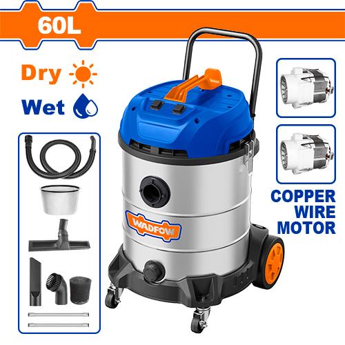 Aspirateur eau et poussière – 60 L Inox - Moteur Double 2x1200 W - SQES