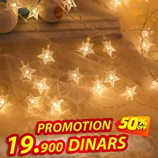 Guirlande lumineuse étoile à piles, 2 m, LED, pour la maison, une fête, un mariage, décoration de jardin - SQES