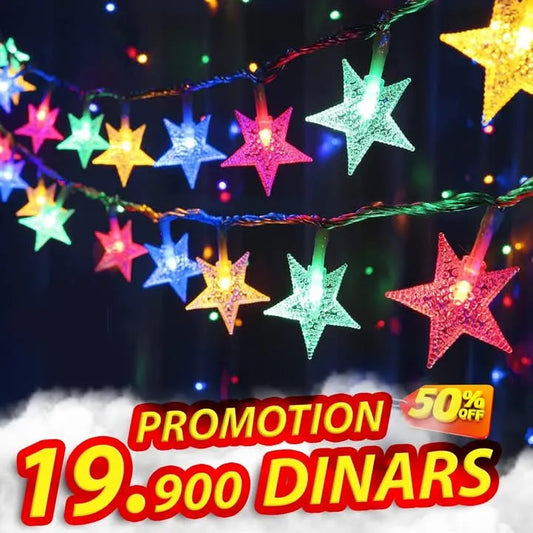 Guirlande lumineuse étoile à 3 piles, 2 m, LED, RGB - SQES