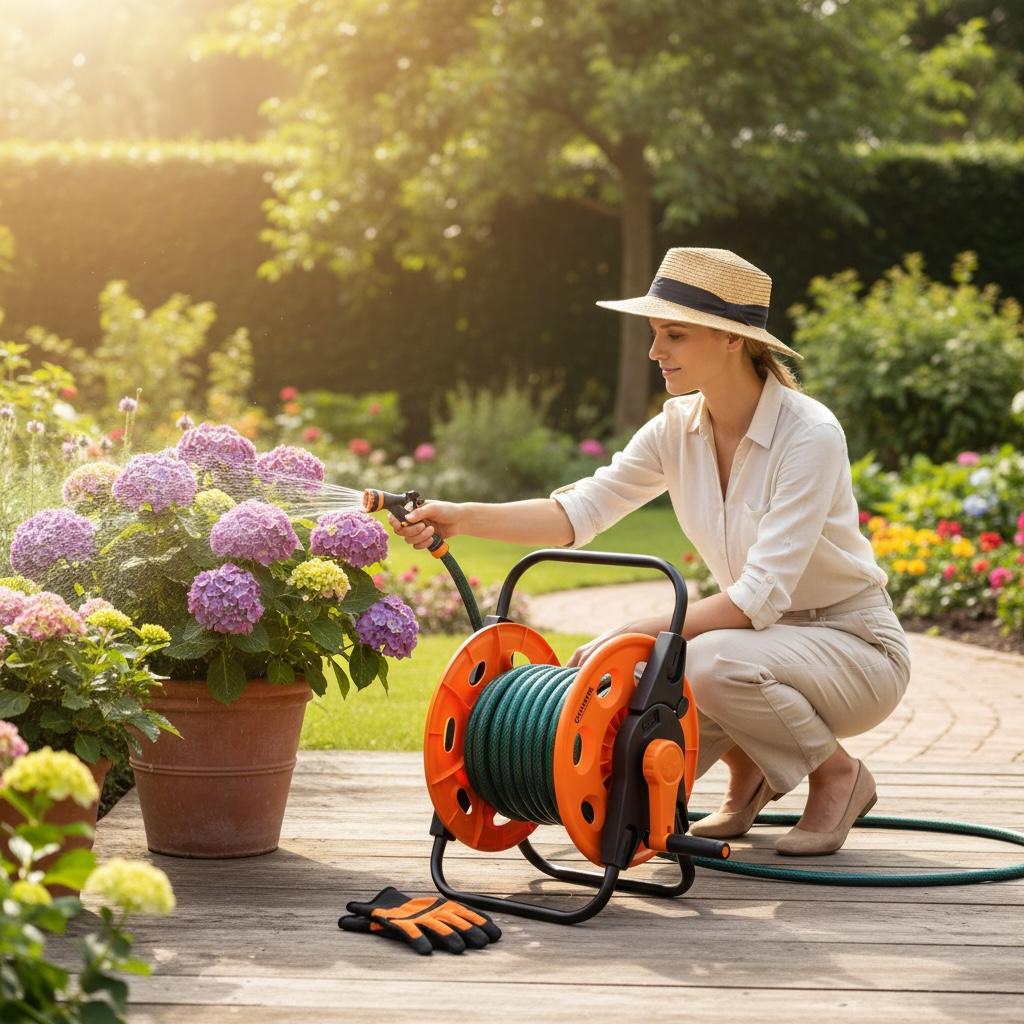 Lot dévidoir ACEM avec 25m tuyaux vert 15mm - Kit arrosage jardin
