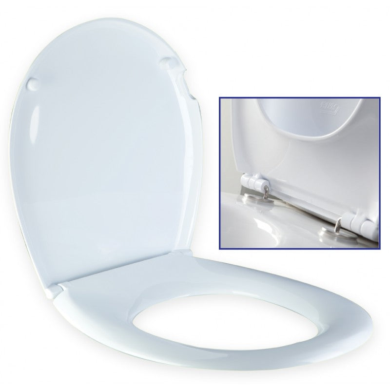 Abattant WC Flora ABS avec charnière inox EJIM – anti-corrosion, surface hygiénique non-poreuse, compatible cuvette WC standard
