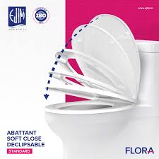 Abattant WC Soft Close déclipsable FLORA Standard EJIM – fermeture progressive amortie silencieuse, compatible cuvettes WC standard

