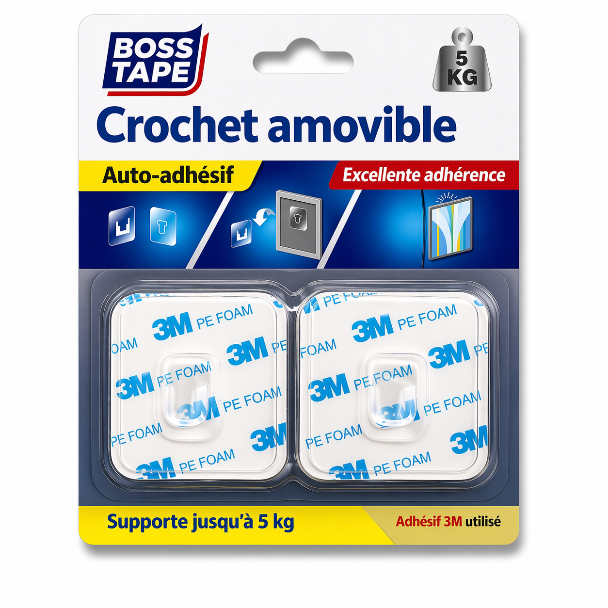 Accroche tout Boss Tape 3M clipser autoadhésif sans perçage – fixation murale invisible, tableaux, cadres et accessoires
