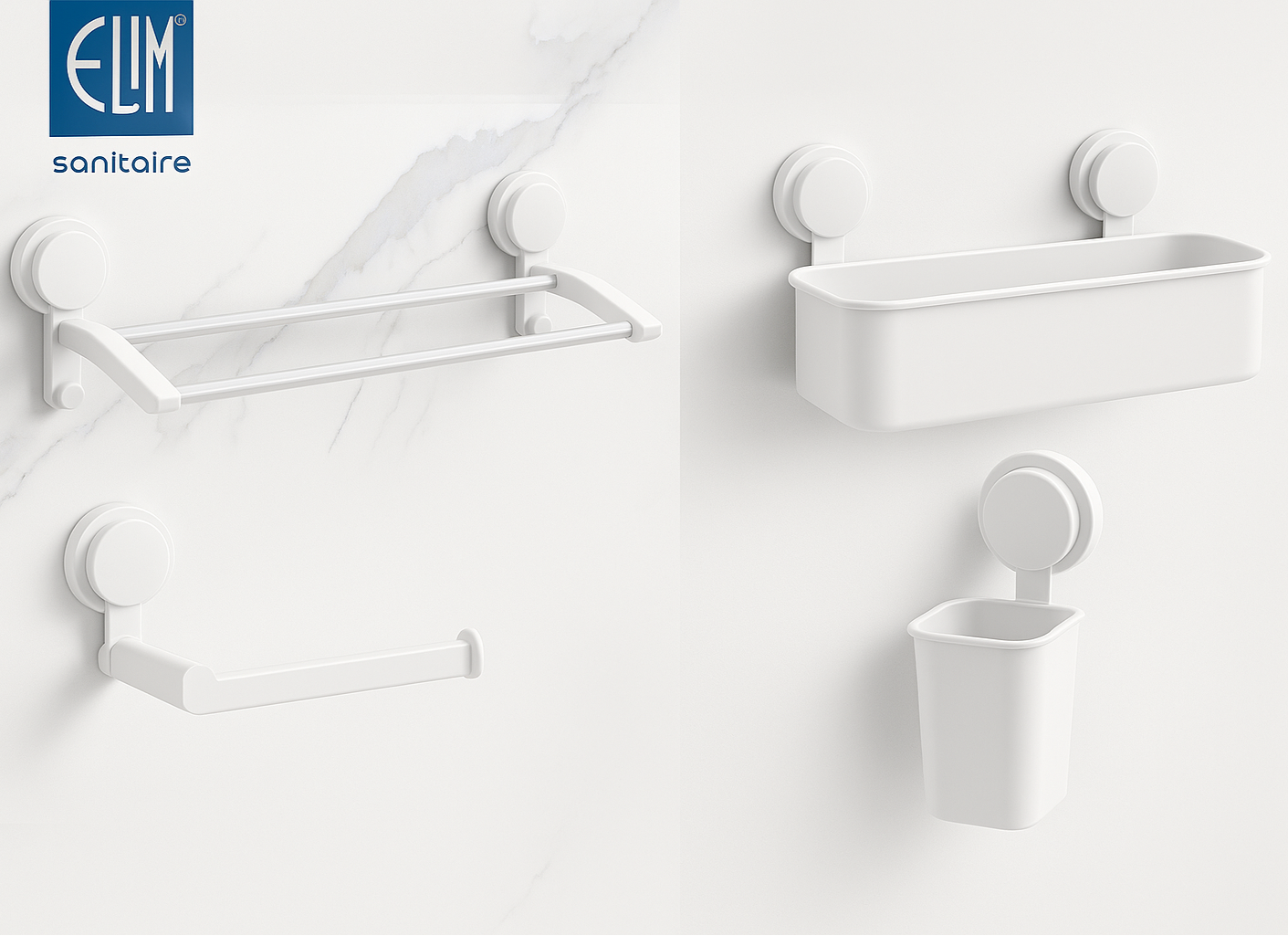 Affiche ELIM sanitaire avec accessoires blancs