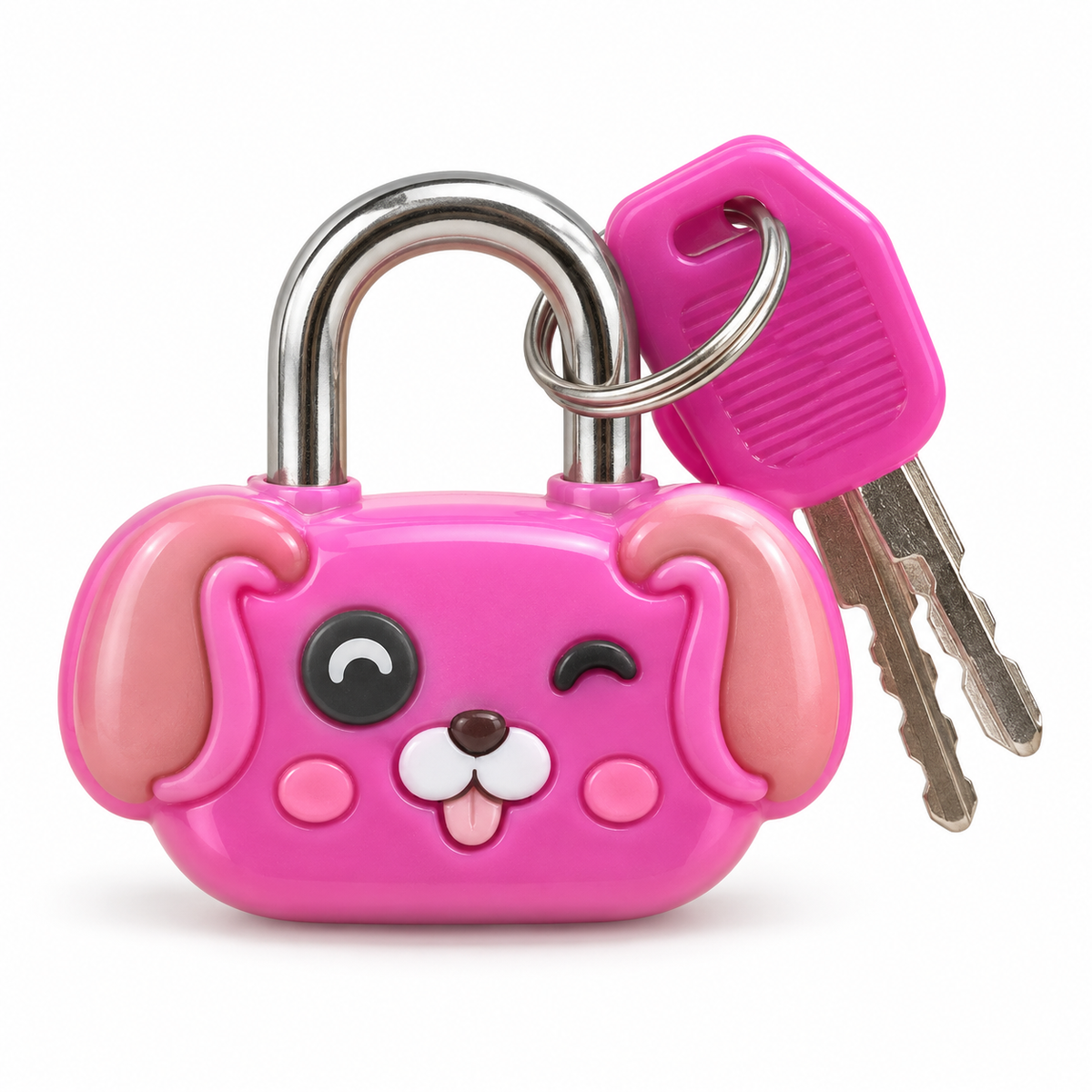 Mini cadenas BAGLOCK chien rose fuchsia 23 mm, oreilles tombantes et clés à tête rose sur fond blanc | SQES Tunisie
