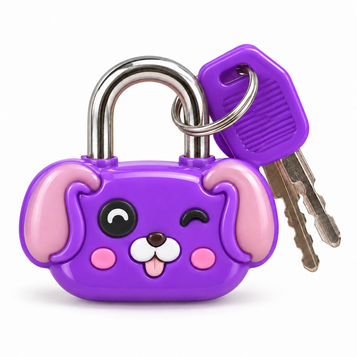 Mini cadenas BAGLOCK chien violet 23 mm, oreilles tombantes et clés à tête violette sur fond blanc | SQES Tunisie
