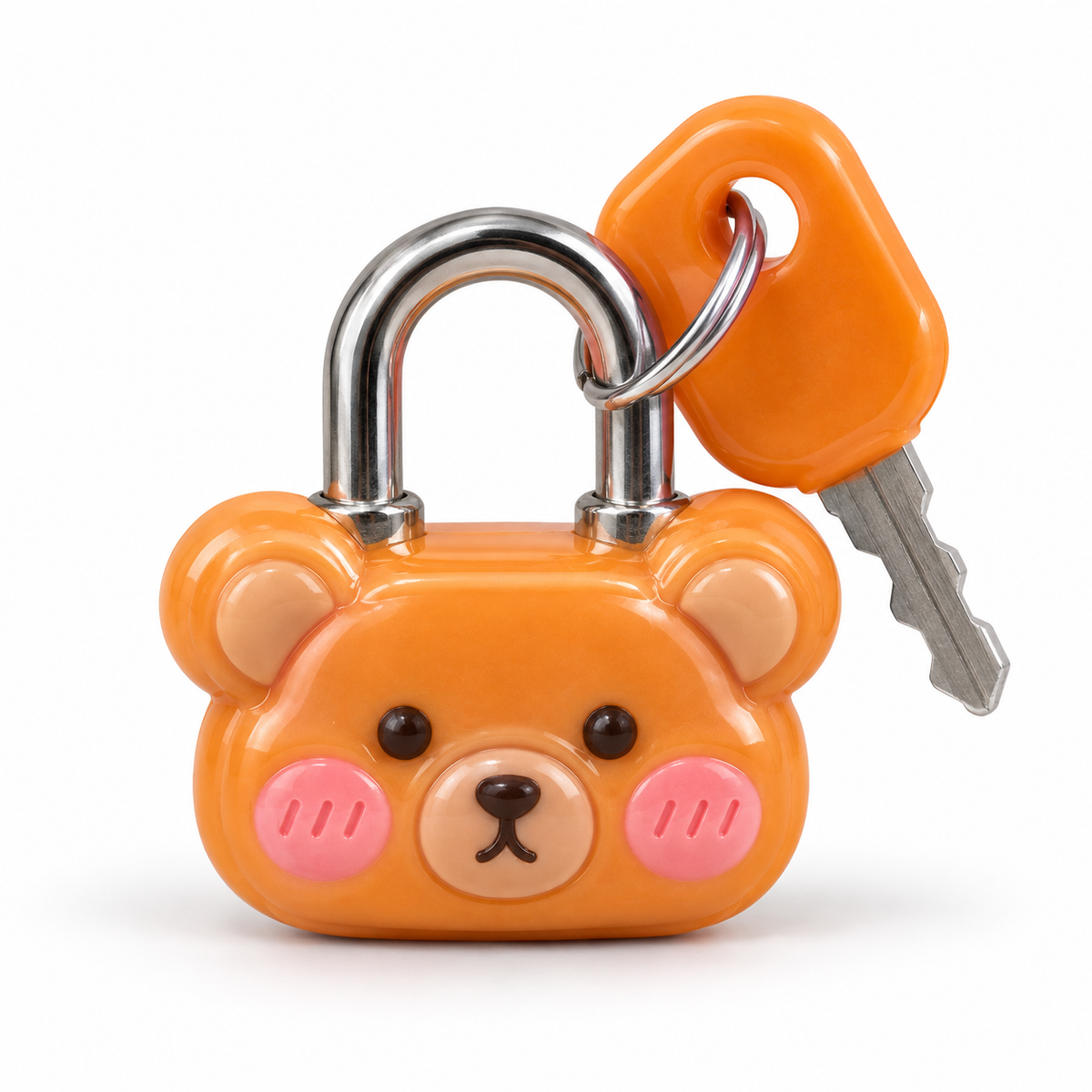 Mini cadenas BAGLOCK ours orange 23 mm, vu de face avec clé à tête orange sur fond blanc | SQES Tunisie
