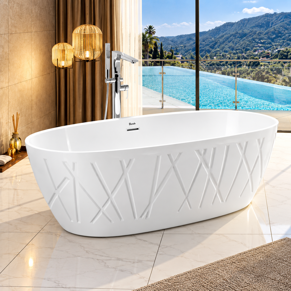Baignoire autoportante SP1877-W à bord fin slim rim, 170 × 80 × 55 cm, bonde et trop-plein, pour salle de bains | SQES Tunisie
