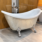 Baignoire autoportante SP1896-YT 171×80×81 cm, intérieur acrylique blanc, mosaïque argentée, pied finition chrome et bonde incluse.
