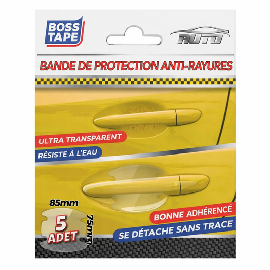 Bande protection anti-rayures Boss Tape poignée porte voiture 85x75mm lot de 5 – film transparent, protection clés et ongles
