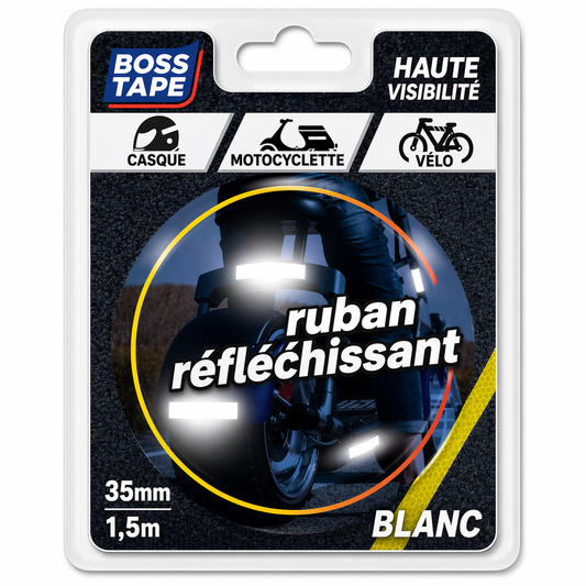 Bande réfléchissante Boss Tape blanc 35mm x 1,5m – motif nid d'abeille, visibilité nocturne véhicule et chantier
