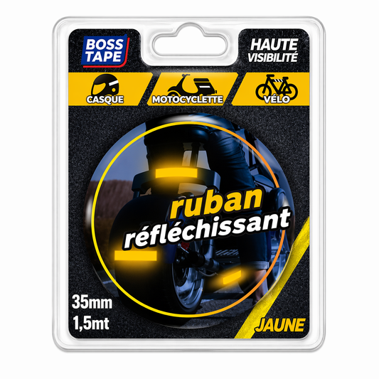Bande réfléchissante jaune Boss Tape 35mm x 1,5m – motif nid d'abeille, visibilité nocturne et sécurité
