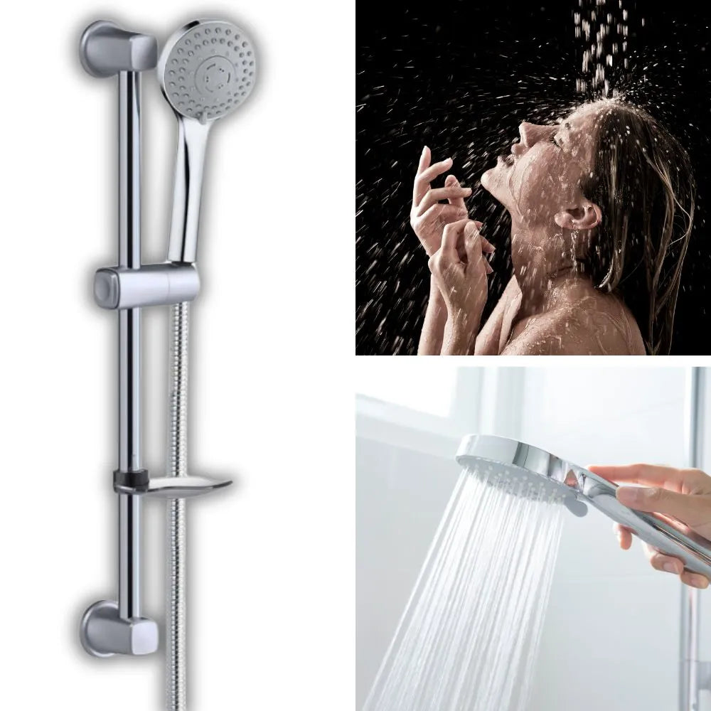 Ensemble Combiné barre de douche, Douchette, Flexible, Porte-Savon - SQES