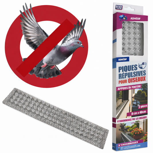 Barrière anti-oiseaux PVC transparent adhésif Boss Tape 10cm x 50cm lot de 2 – protection balcons, rebords et surfaces extérieures
