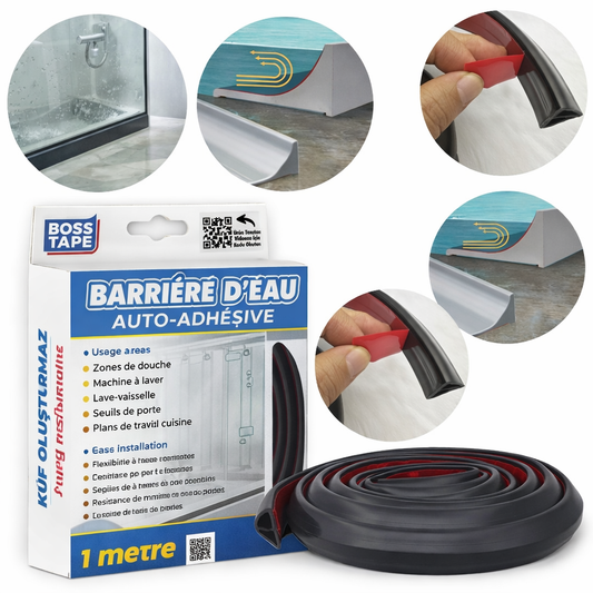 Barrière de douche Boss Tape noir 2m – barrage eau seuil auto-adhésif, douche italienne, baignoire et rénovation salle de bain
