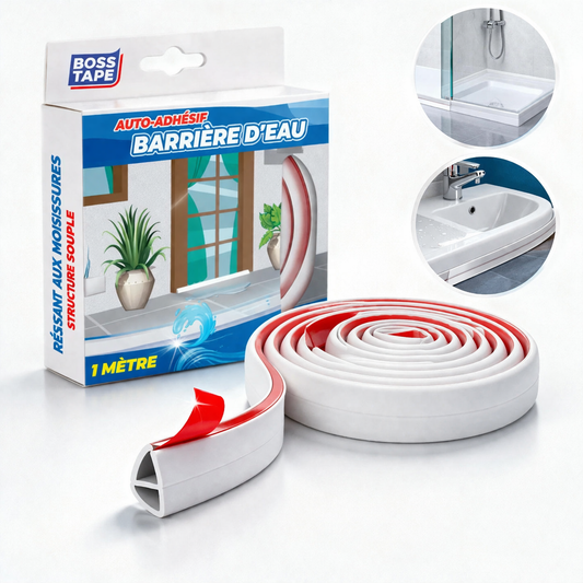 Barrière d'eau Boss Tape blanche 27mm x 1m – barrage seuil douche adhésif, protection contre les fuites
