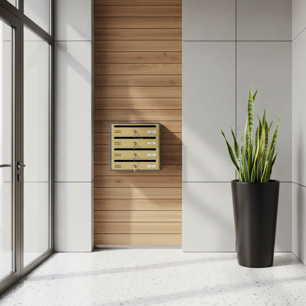 Boîte postale collectivités dans hall d'immeuble moderne