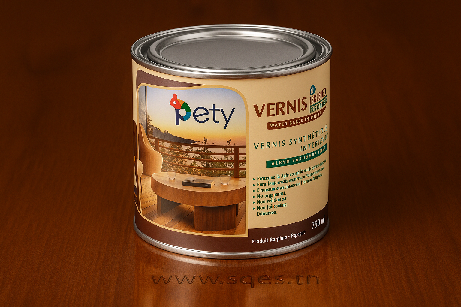 Boîte Vernis Synthétique - fond bois brillant avec www.sqes.tn