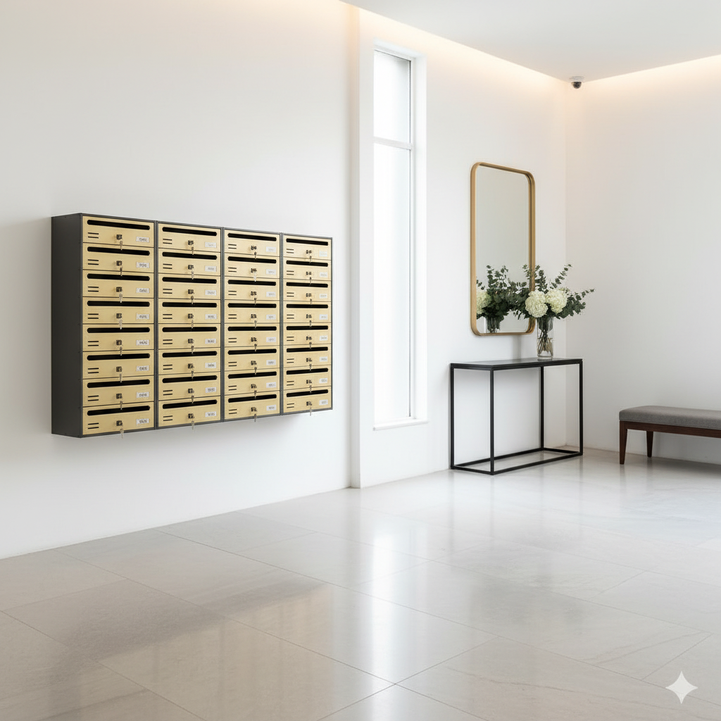 Boîtes postales SQES dans entrée chic avec décoration