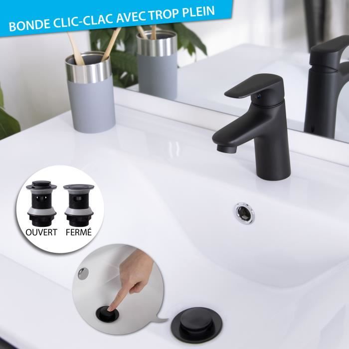 Vidage Lavabo Clic Clac Noir avec Trop-Plein 2040F Fabia