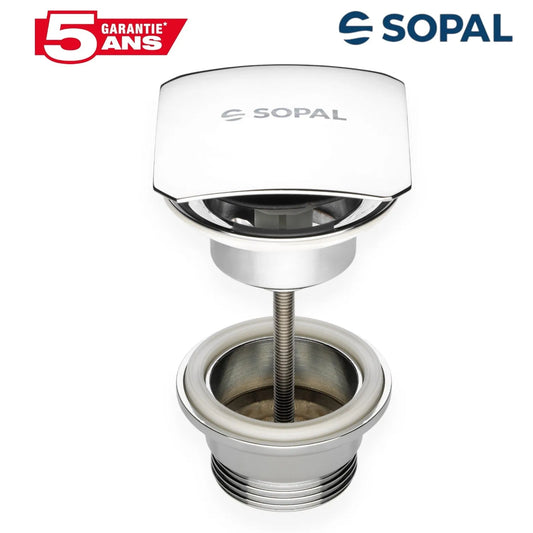 Bonde de Lavabo Clic-Clac Carrée Laiton SOPAL 1959A00 — Mécanisme Pratique Étanchéité Garantie Salle de Bain | SQES Tunisie
