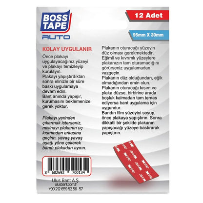BOSS TAPE Ruban adhésif pour fixer plaque d'immatriculation (12pcs) 95mmx30mm - SQES