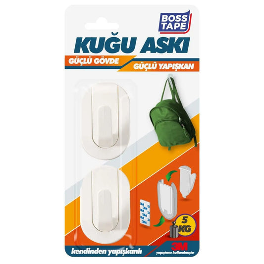 BOSS TAPE Crochet Mural auto adhésif Blanc sans percer de trous (2pcs) 43mmx70mm - SQES